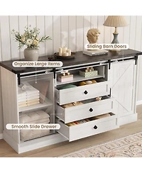 Gaomon 59" Farmhouse 4-Drawer Dresser with Sliding Barn Doors, Wide Tv Stand and Storage Chest for Bedroom or Closet