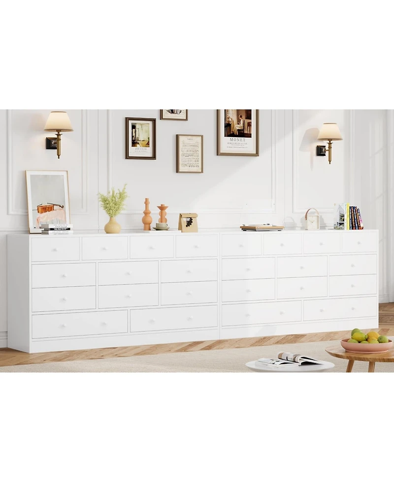 gaomon 12-Drawer Bedroom Dresser, Wood Storage Chest with Power Outlet, Large 61" Wide Organizer for Bedroom, Hallway, Living Room