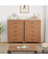 gaomon 5-Drawer Chest of Drawers Nightstand with Elegant V-Shape Design, Wooden Organizer Bedroom Dresser