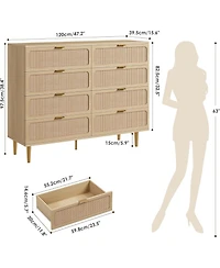 gaomon Rattan 8-Drawer Dresser – Tall Modern Chest with Deep Storage & Wide Top for Bedroom, Living Room, Hallway, Kids Room