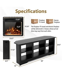 Gymax 58'' Fireplace Tv Stand w/ 18'' 1500W Electric Fireplace Adjustable Brightness