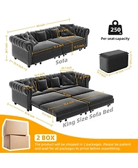 Maison Boucle 89" Sleeper Sofa Bed, King Velvet Pull-Out Couch with Chaise Lounge & Ottoman, 3-in-1 Tufted for Living Room