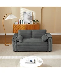 Maison Boucle 67" Pull-Out Sleeper Sofa Bed with Usb Port & Cup Holders, Convertible Loveseat with Adjustable Backrest for Small Spaces-Maison Bo