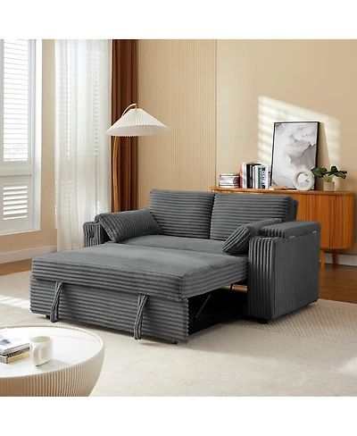 Maison Boucle 67" Pull-Out Sleeper Sofa Bed with Usb Port & Cup Holders, Convertible Loveseat with Adjustable Backrest for Small Spaces-Maison Bo