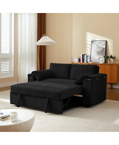 Maison Boucle 67" Pull-Out Sleeper Sofa Bed with Usb Port & Cup Holders, Convertible Loveseat Adjustable Backrest for Small Spaces-Maison Bo