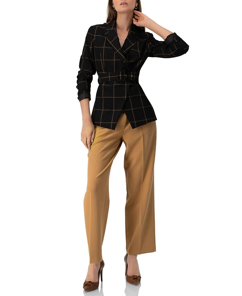 Ivonne Women's Striped Double-Breasted Blazer with Belt