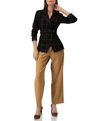 Ivonne Women's Striped Double-Breasted Blazer with Belt