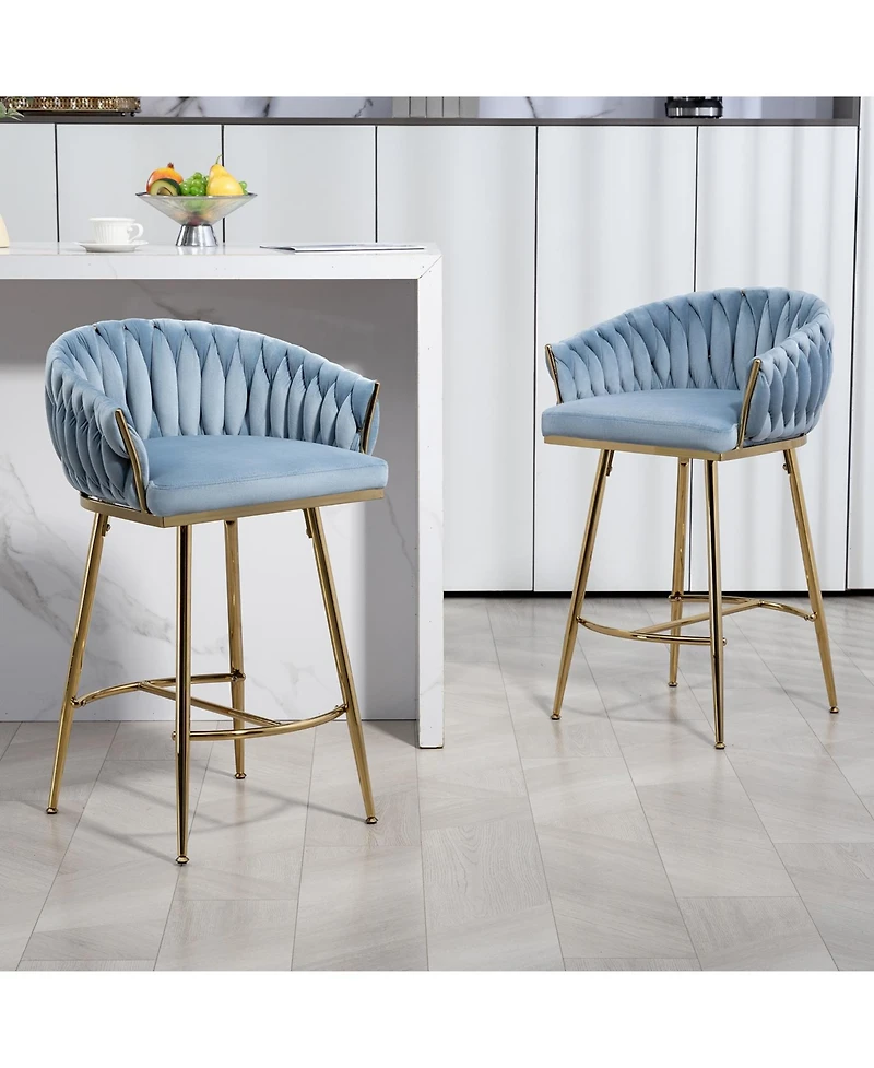 Streamdale Blue Hand-wave Back 26" Bar Stools, Set of 2