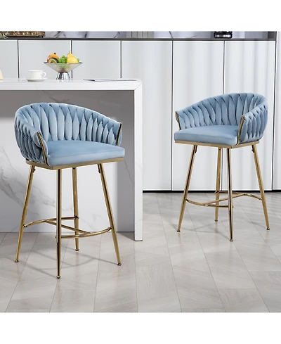 Streamdale Blue Hand-wave Back 26" Bar Stools, Set of 2