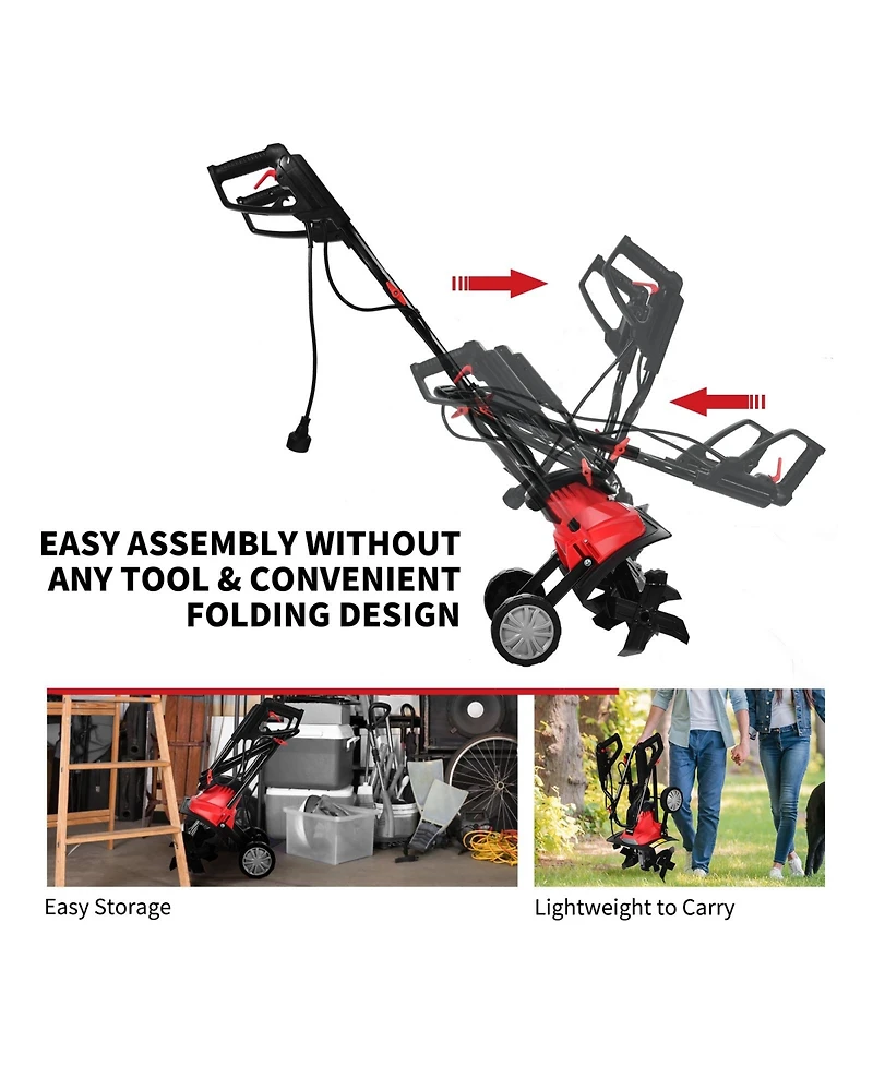Corded Electric Tiller and Cultivator 9-Inch Tilling Depth