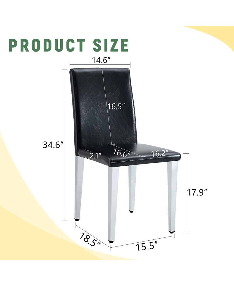 Streamdale Furniture Black Pu Backrest Chairs Silver Legs (Set of 2)