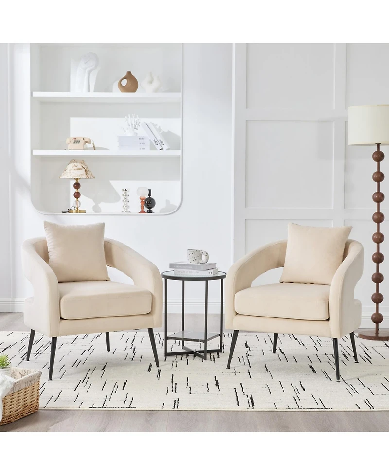 Streamdale Furniture Streamdale Velvet Open Back Accent Chair with Metal Legs, Beige