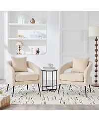 Streamdale Furniture Streamdale Velvet Open Back Accent Chair with Metal Legs, Beige