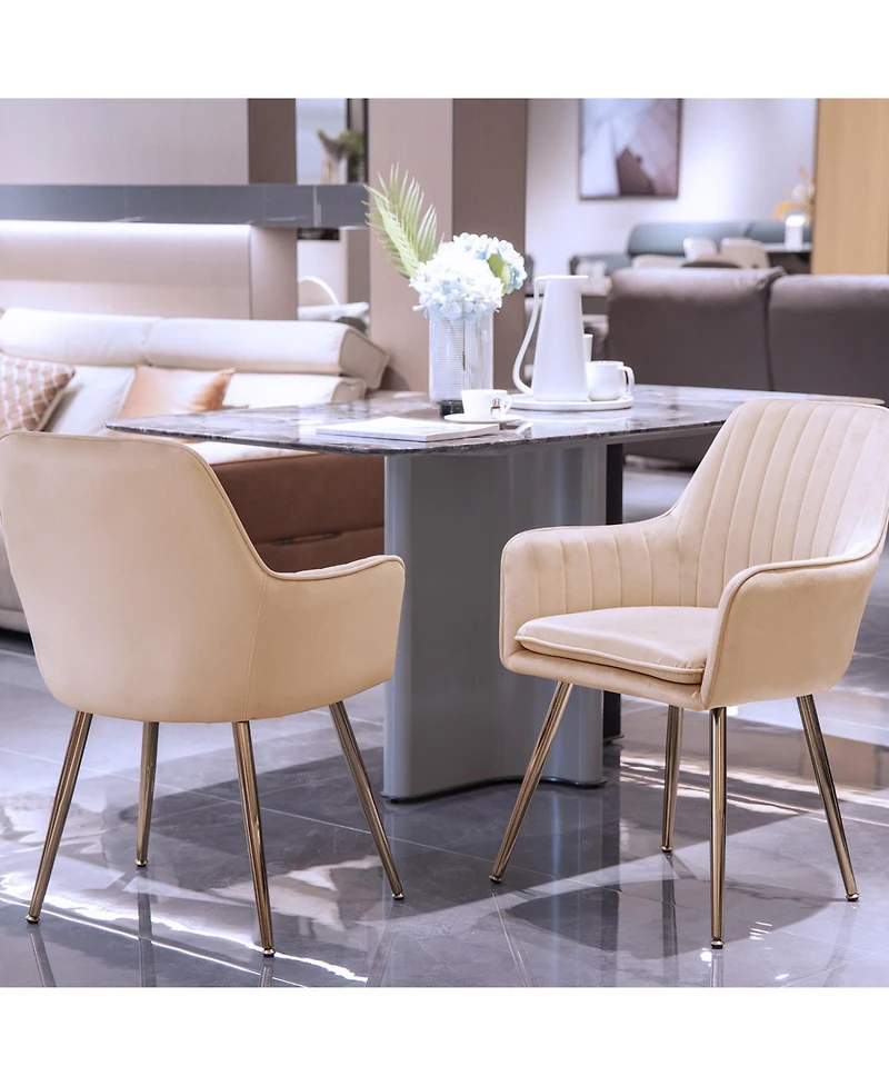 Streamdale Velvet Dining Chairs (Set of 2) - Modern Accent Chairs with Gold Legs, Beige