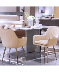 Streamdale Velvet Dining Chairs (Set of 2) - Modern Accent Chairs with Gold Legs, Beige