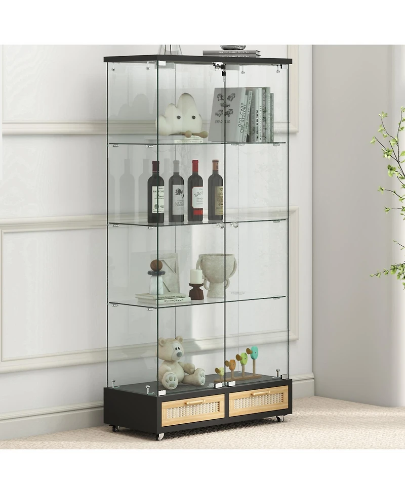 Streamdale Furniture Modern Glass Display Cabinet w/ Drawers & Led Lights