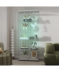 Streamdale Furniture Streamdale White Tempered Glass Display Cabinet with Lights & Locks