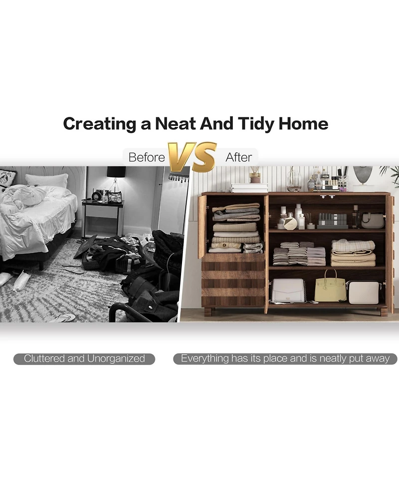 Streamdale Furniture 55" Buffet Sideboard Cabinet - Hand Carved, 2 Drawers, 3 Doors, Adjustable Shelves