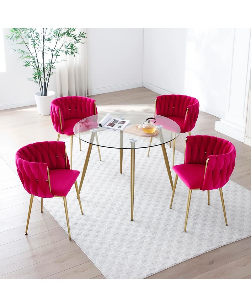 Streamdale Furniture 2-Piece Velvet Upholstered Golden Metal Legs Dining Chairs