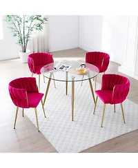 Streamdale Furniture 2-Piece Velvet Upholstered Golden Metal Legs Dining Chairs