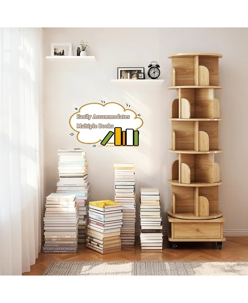 Streamdale Furniture Rotating Bookshelf with Wheels & Drawer
