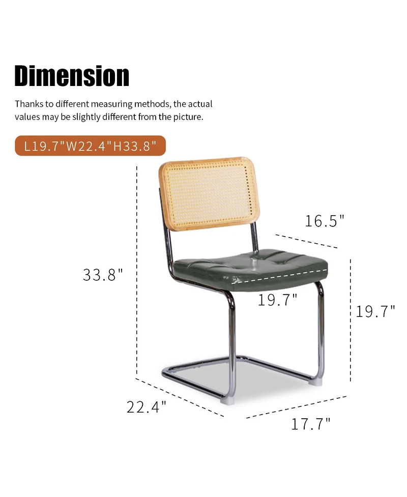 Streamdale Furniture Faux Leather Rattan Dining Chairs, Chrome Legs, Green, Set of 2