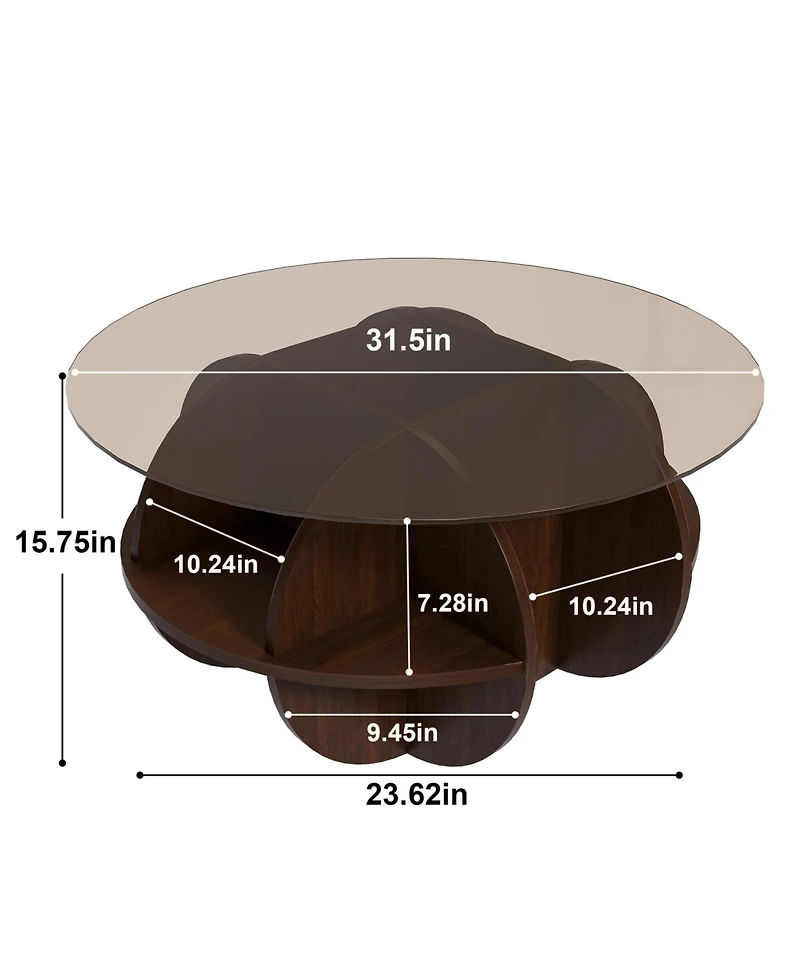 Streamdale Round Coffee Table - Glass Top, Walnut Brown