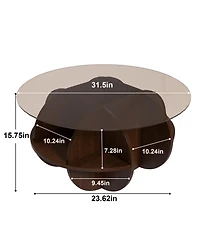 Streamdale Round Coffee Table - Glass Top, Walnut Brown