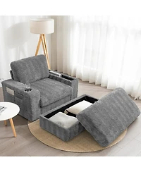 Streamdale Furniture 42" Oversized Faux Fur Chaise Lounge with Storage and Cup Holders