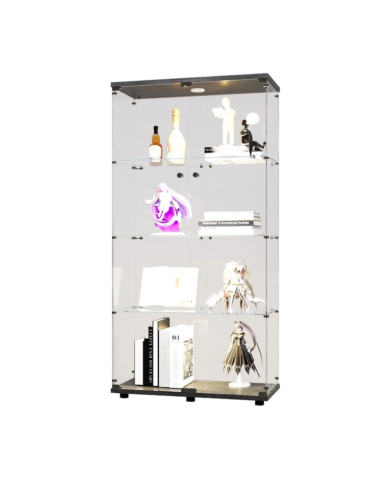 Streamdale Furniture Led Glass Display Cabinet with 4 Shelves, 64.7"x31.7"x14.3")