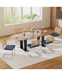 Streamdale Furniture Rattan Dining Chairs Set of 4 Blue Faux Leather