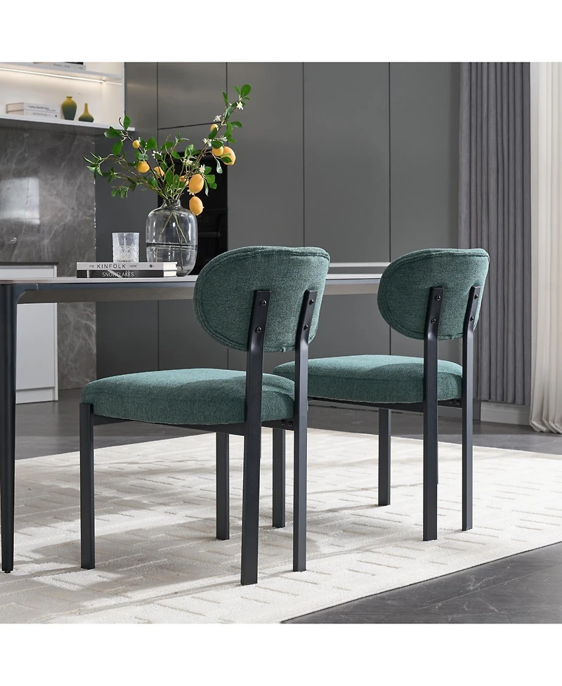 Streamdale Furniture Boucle Dining Chairs Set of 2 Black Metal Legs