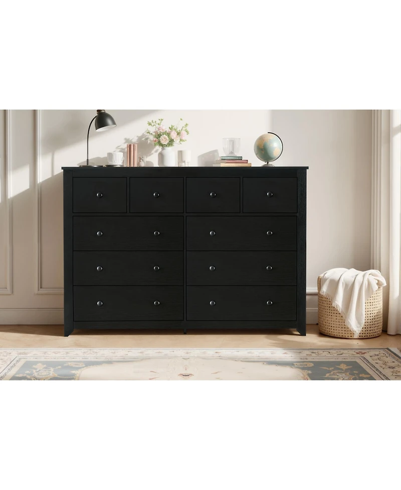 Streamdale Furniture Black 10-Drawer Dresser - Wide Chest, Sturdy & Safe