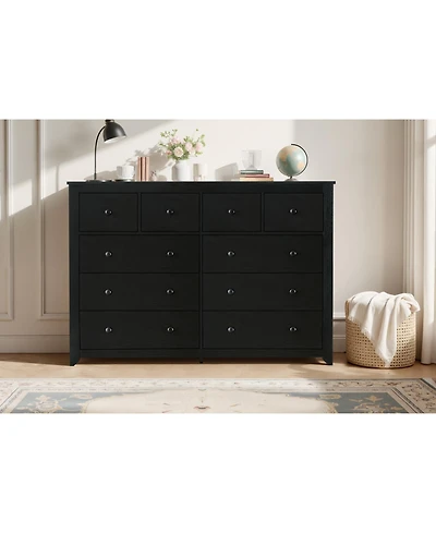 Streamdale Furniture Black 10-Drawer Dresser - Wide Chest, Sturdy & Safe