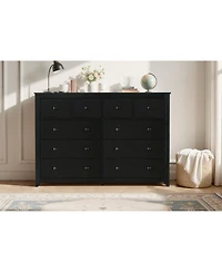 Streamdale Furniture Black 10-Drawer Dresser - Wide Chest, Sturdy & Safe