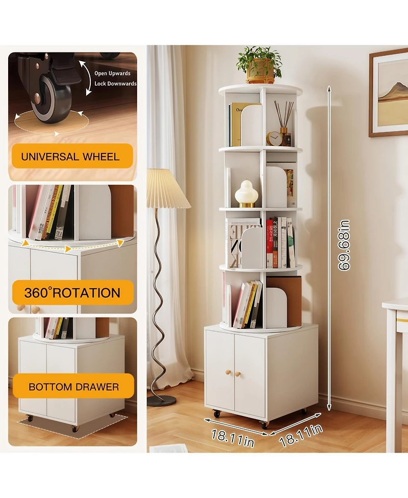 Streamdale Furniture Rotating 5-Tier Corner Bookshelf with Drawer