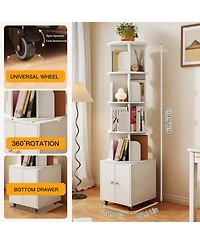 Streamdale Furniture Rotating 5-Tier Corner Bookshelf with Drawer