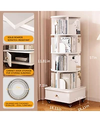 Streamdale Furniture Rotating 5-Tier Corner Bookshelf with Drawer (White)