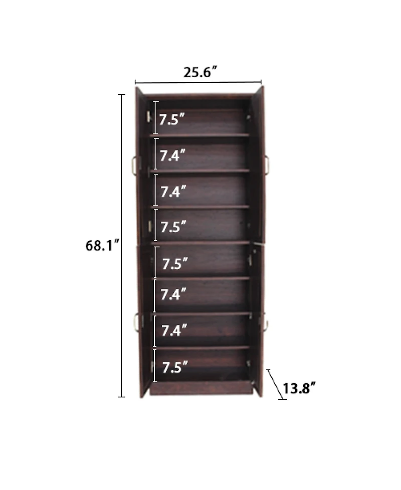 Streamdale Furniture 68" Shoe Cabinet with Doors, 8-Tier Adjustable Shoe Organizer, Walnut