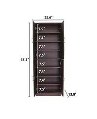 Streamdale Furniture 68" Shoe Cabinet with Doors, 8-Tier Adjustable Shoe Organizer, Walnut