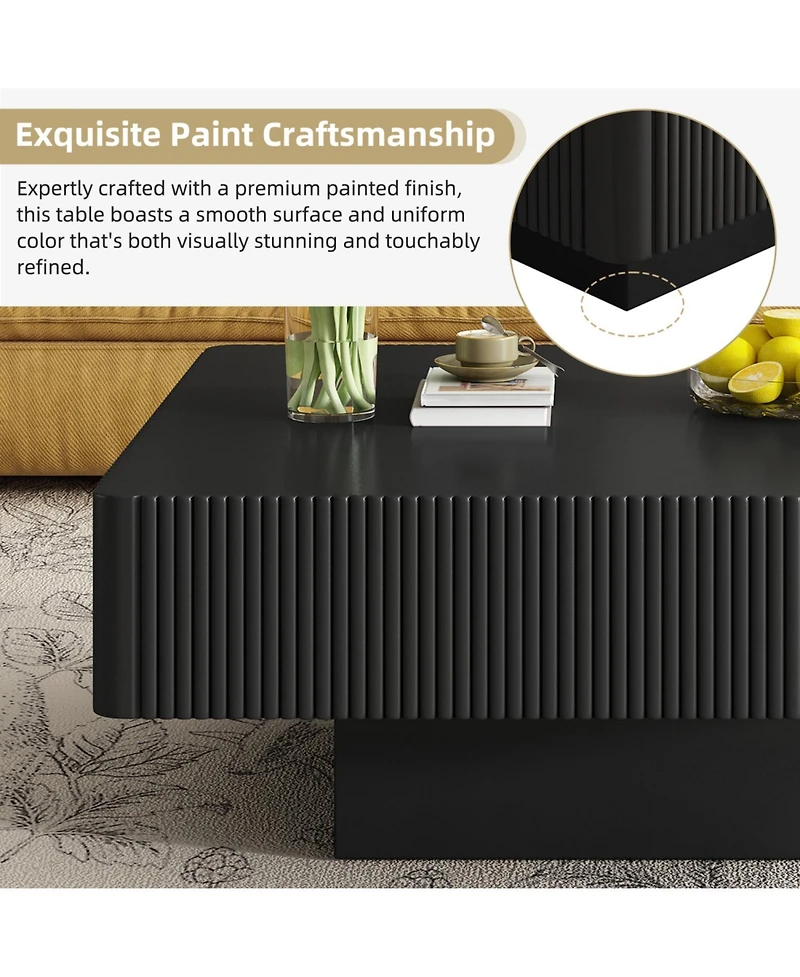 Streamdale Furniture Elegant Square Fluted Coffee Table, Modern Drum End Table