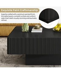 Streamdale Furniture Elegant Square Fluted Coffee Table, Modern Drum End Table