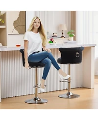 Streamdale Furniture Streamdale Velvet Bar Stool, Adjustable Swivel, Silver Legs