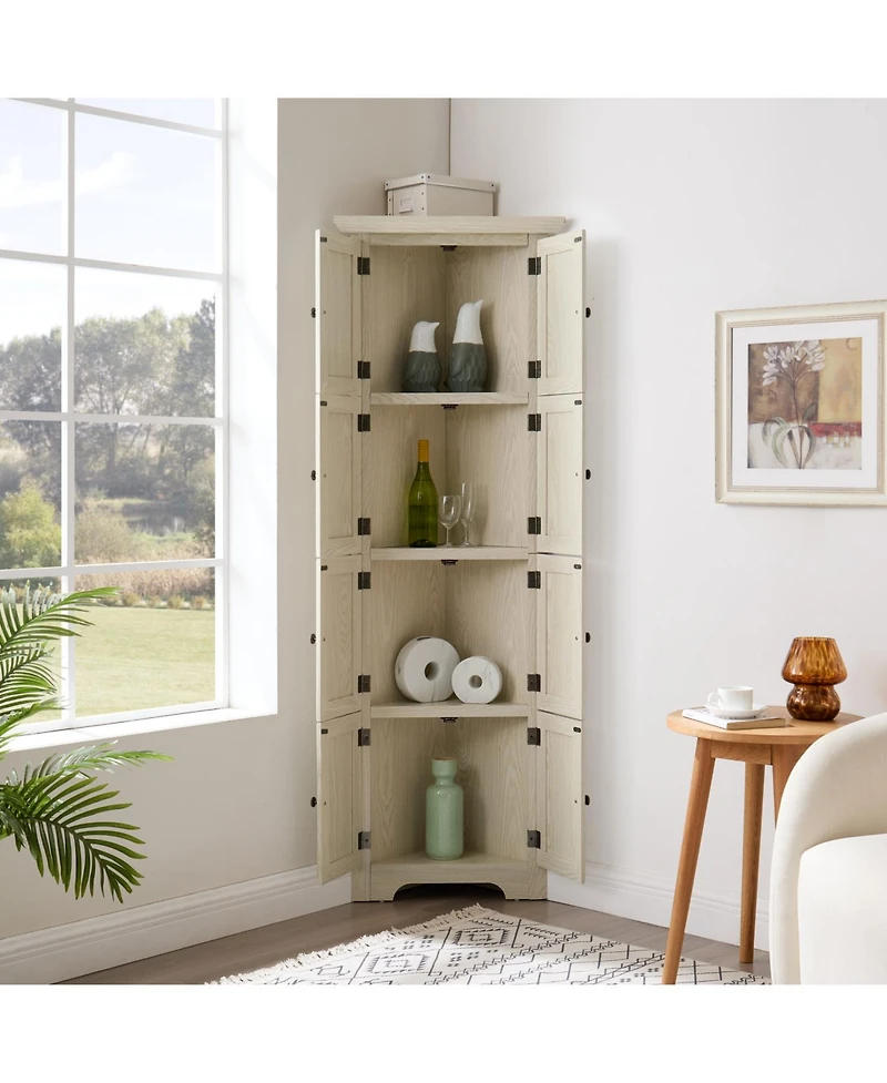 Streamdale Furniture 4-Tier Corner Pantry Cabinet with Doors & Shelves