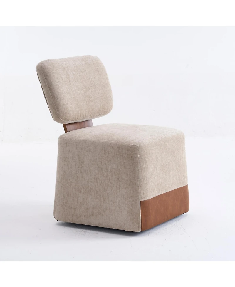 Streamdale Linen Upholstered Armless Dining Chair with Casters,Beige