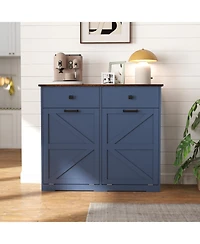 Streamdale Furniture Farmhouse Blue Double Tilt Out Trash Cabinet