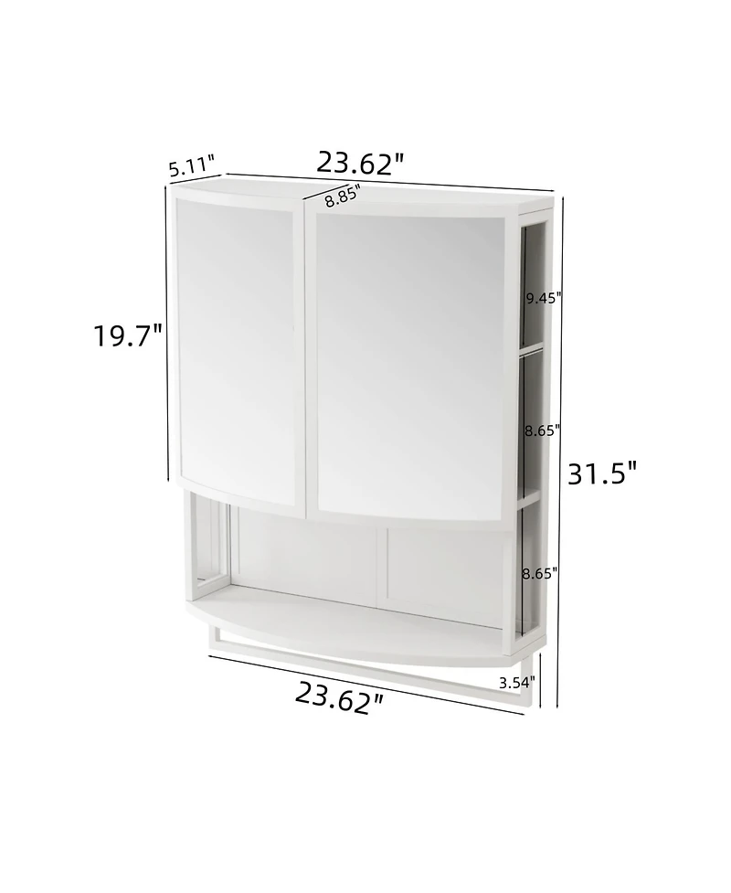 Streamdale Furniture Arched Double-Door Wardrobe with Mirror & Storage - White