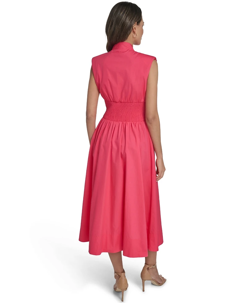 Vince Camuto Women's Smock Waist Front Zip Midi Dress