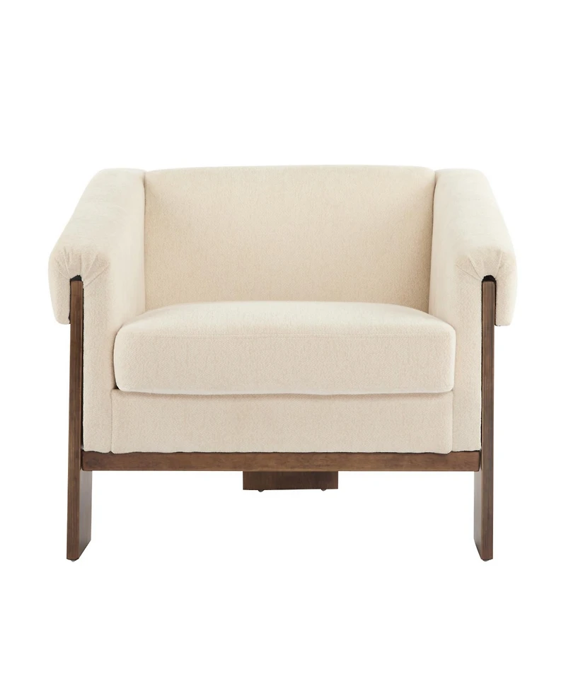 Streamdale Furniture Streamdale Mid-Century Modern Accent Chair White Fabric, Deep Cushions, Wide Armrests