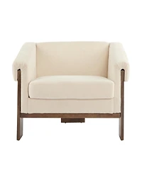 Streamdale Furniture Streamdale Mid-Century Modern Accent Chair White Fabric, Deep Cushions, Wide Armrests